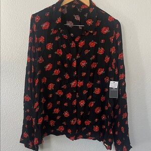 Volcom Black and Red Floral Button Down Shirt